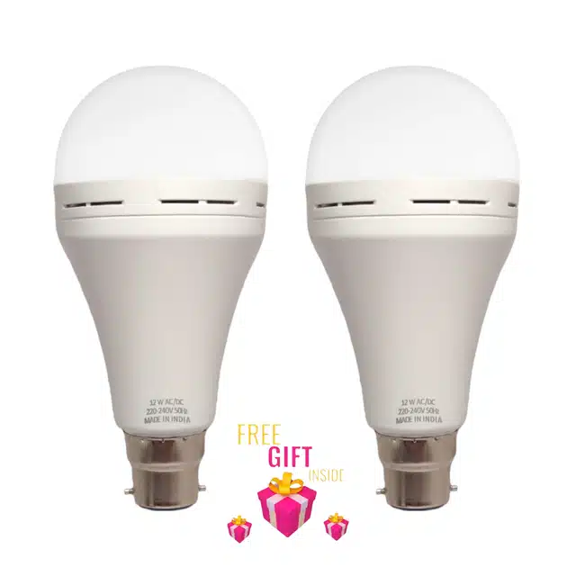 Plastic 12 Watt Rechargeable Emergency Inverter LED Bulb with Free Gift (White, Pack of 3)