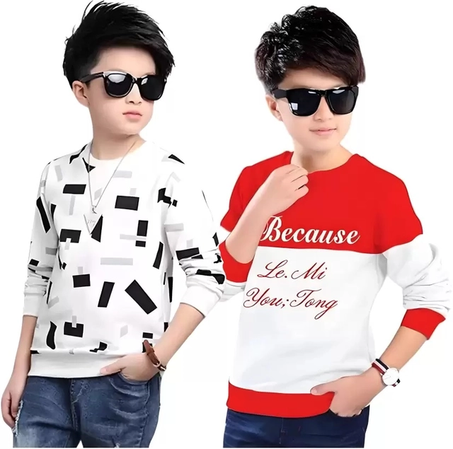 Round Neck Printed T-Shirt for Boys (Multicolor, 2-3 Years) (Pack of 2)