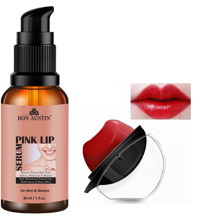 Bon Austin Pink Lip Serum (30 ml) with Apple Shaped Lipstick (Red) (Set of 2)