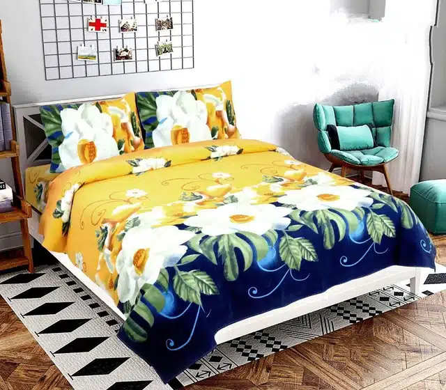 Polycotton Printed Double Bedsheet with 2 Pillow Covers (Multicolor, 85x85 Inches)