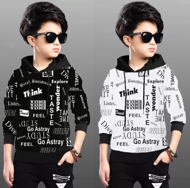 Cotton Blend Printed Hoodie for Boys (Black & White, 2-3 Years) (Pack of 2)