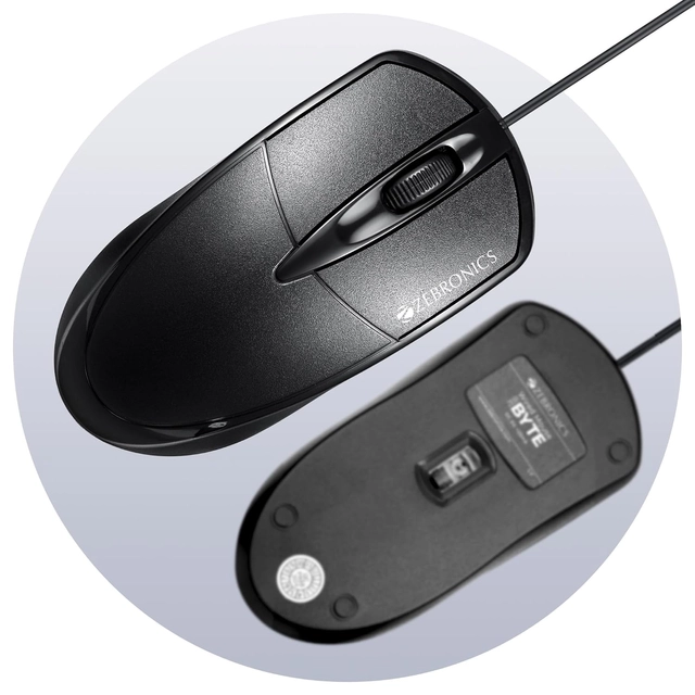 Zebronics Wired Optical Mouse with 3 Buttons for Computer (Black)