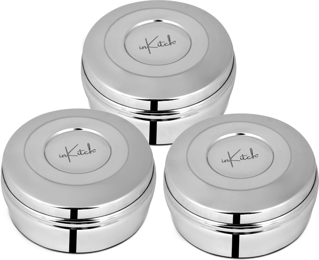 Inkitch Stainless Steel Storage Container with Lid for Kitchen (Silver, Pack of 3)