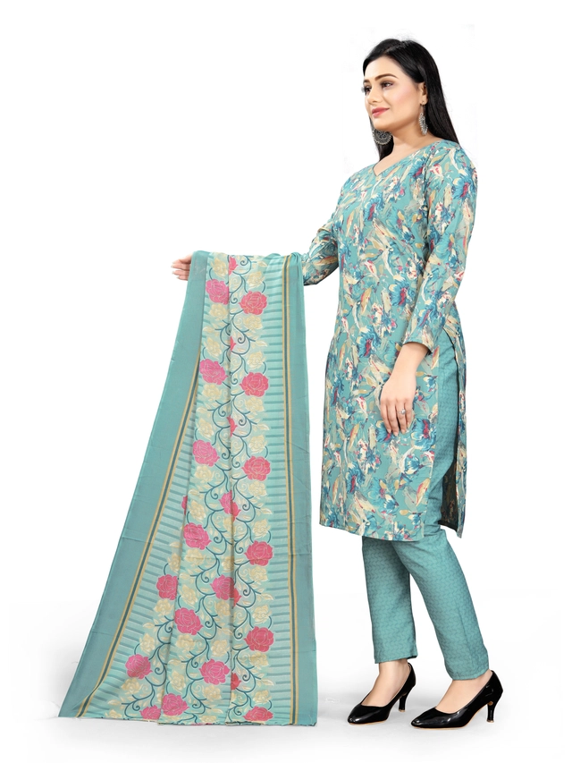 Cotton Blend Floral Unstitched Suits Fabrics for Women (Turquoise, 2 m)