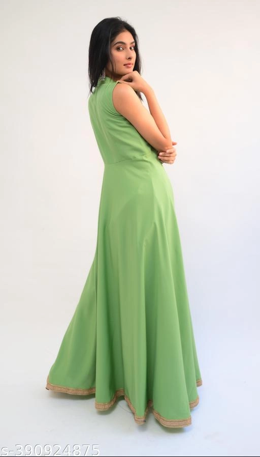 Crepe Solid Gown for Women (Sea Green, XS)