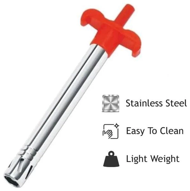 Stainless Steel Gas Stove Lighter (Red & Silver)