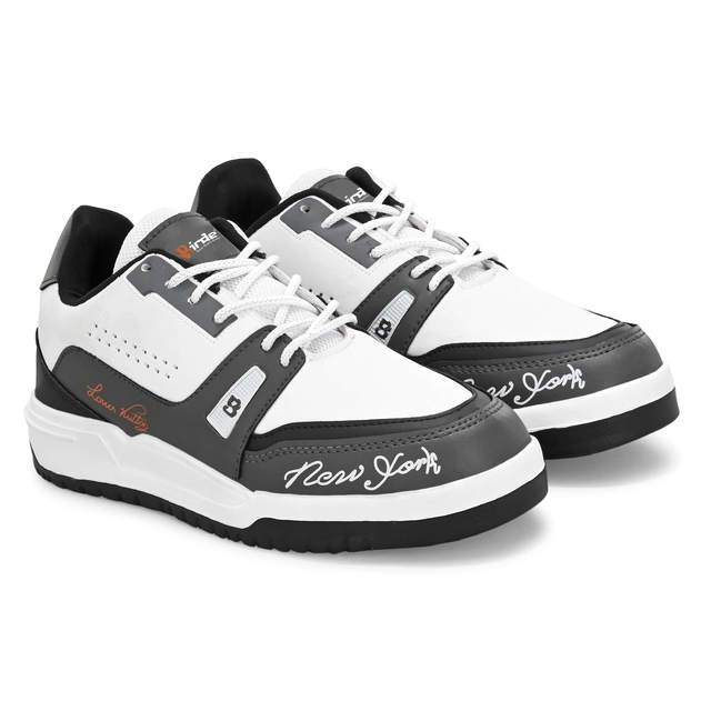 Rexine Casual Shoes for Men (Grey & White, 6)