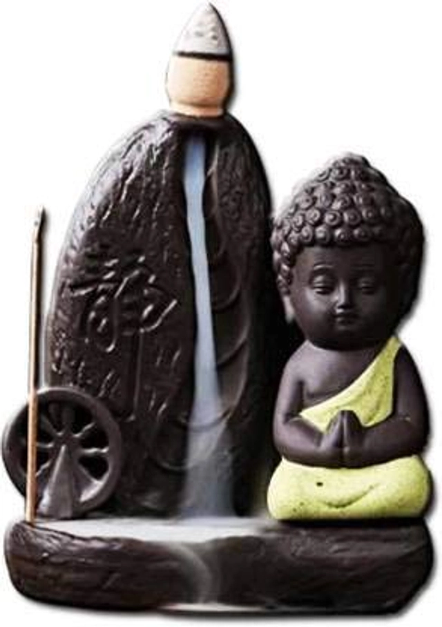 Polyresin Meditating Monk Buddha Backflow Smoke Incense Burner with 5 Cones (Assorted)