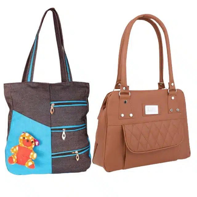 Handbags for Women (Blue & Brown, Pack of 2)