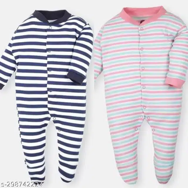 Cotton Rompers for Kids (Navy Blue & Pink, 0-3 Months)