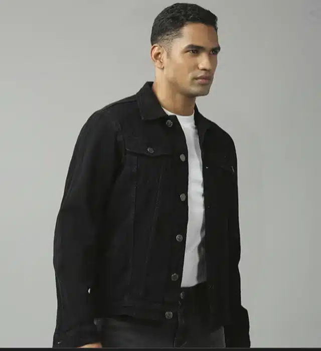 Full Sleeves Solid Sports Jacket for Men (Black, L)