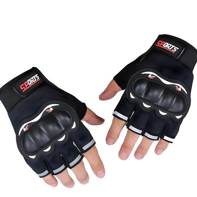 Polyester Half Finger Riding Gloves for Men (Black, Set of 1)