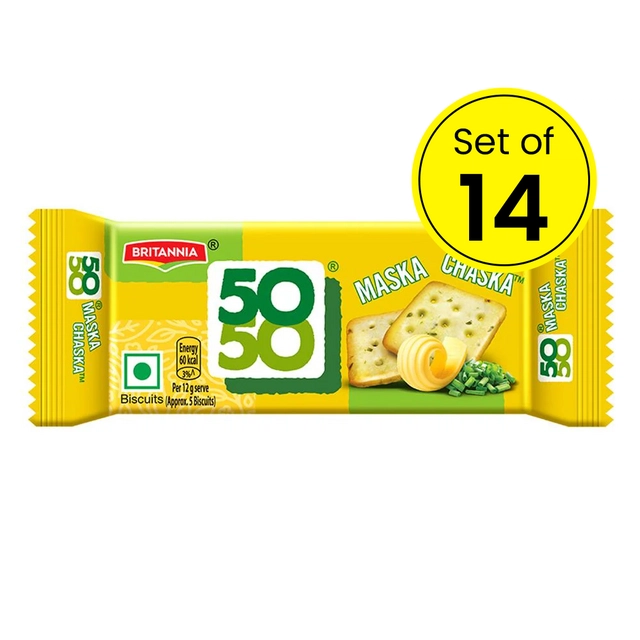 Britannia 50-50 Maska Chaska Biscuits, 14X40.5 g (Pack Of 14)