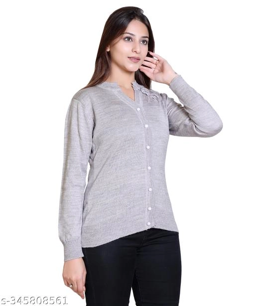 Acrylic Solid Sweater for Women (Grey, M)