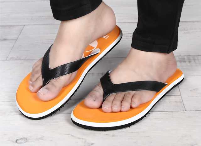 Casual Flip Flops for Men (Orange, 9) (LYVI-129)