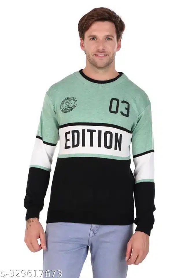 Acrylic Sweater for Men (Green & Black, Free Size)