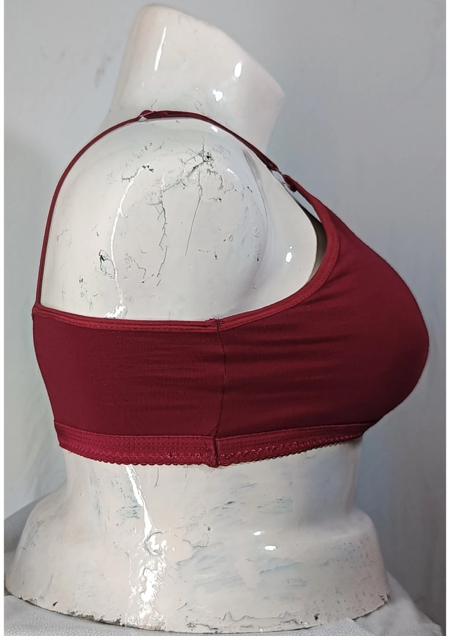 Cotton Solid Non-Padded Sports Bra for Women (Maroon, 28)