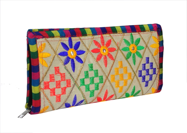 Handcrafted Fabric Traditional Jaipuri Gujrati Clutch for Women & Girls (Multicolor)