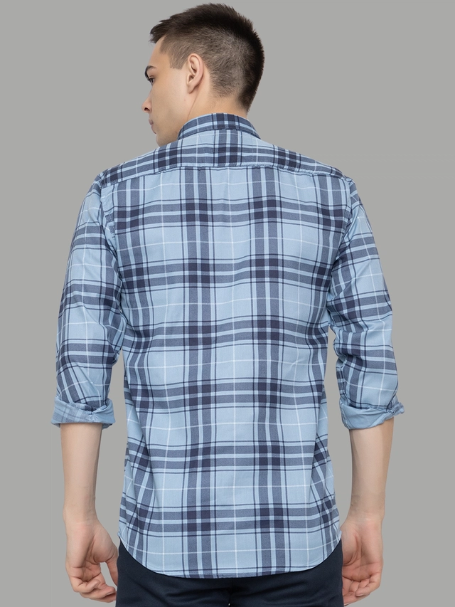 Full Sleeves Checkered Shirt for Men (Blue, M)