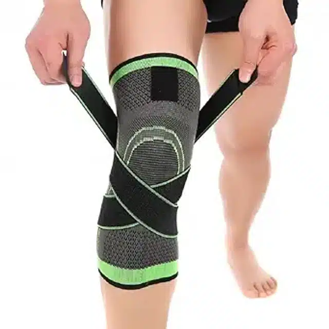 Cotton Elastic Knee Support Sleeve for Men & Women (Green & Black)