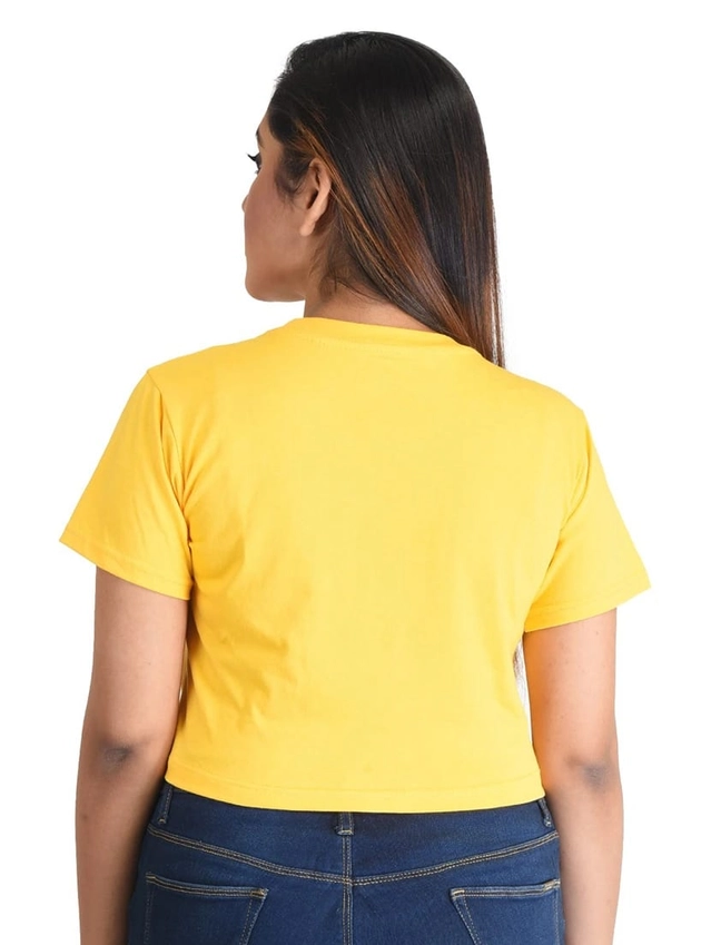 Cotton Blend Printed Top for Women (Yellow, S)