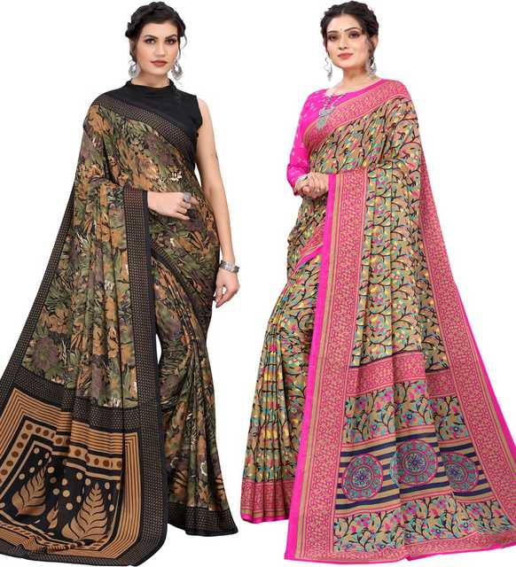 Women Georgette Casual Saree With Unstitched Blouse (Pack Of 2, Black & Mustard) (YK-228)