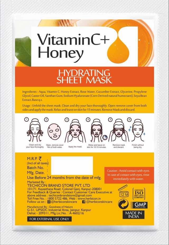 Herbicon Vitamin C Face Sheet Mask with Vitamin C and Honey for Skin Illumination (20 g, Pack of 1) (T-40)