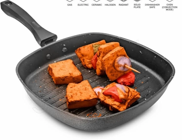 Non Stick Grill Pan with Handle (Grey, 22 cm)