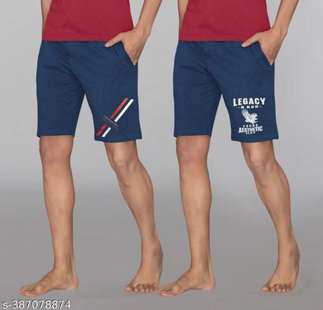 Cotton Blend Shorts for Men (Navy Blue, M) (Pack of 2)