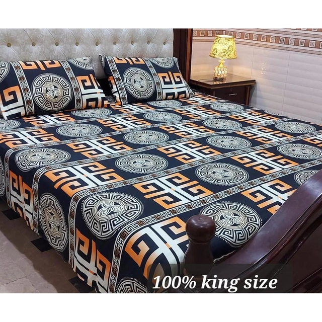 Cotton King Size Bedsheet with 2 Pcs Pillow Covers (Multicolor, 90x100 inches)