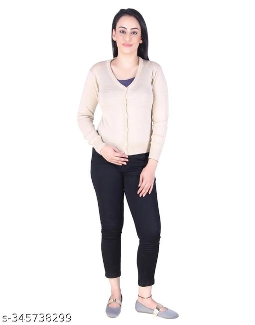 Acrylic Solid Sweater for Women (Beige, M)