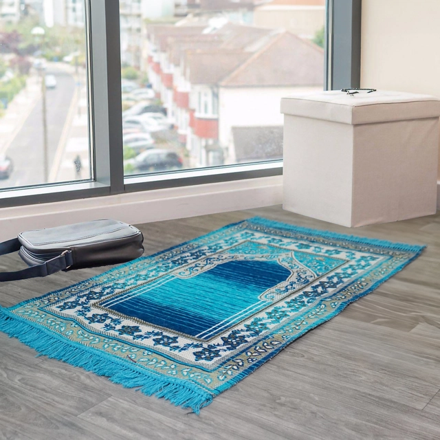 Velvet Chenille Super Soft Namaz Prayer Mat (Aqua Blue, 70x110 cm)