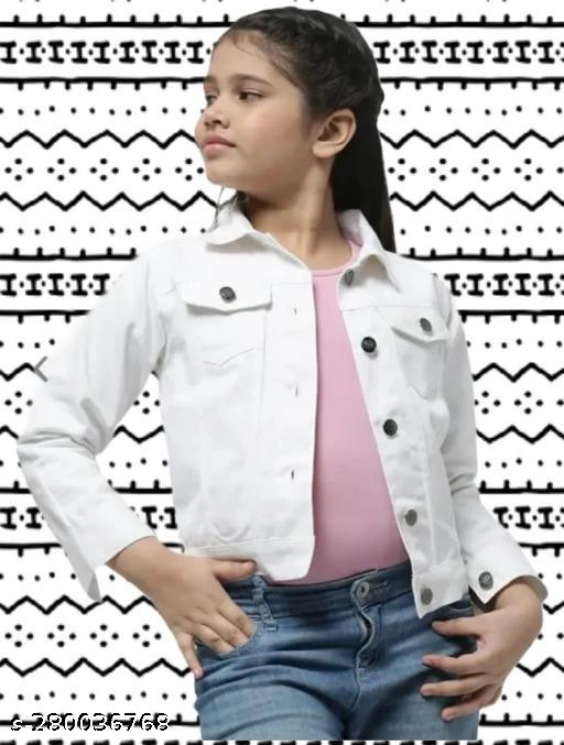 Denim Jacket for Girls (White, 5-6 Years)