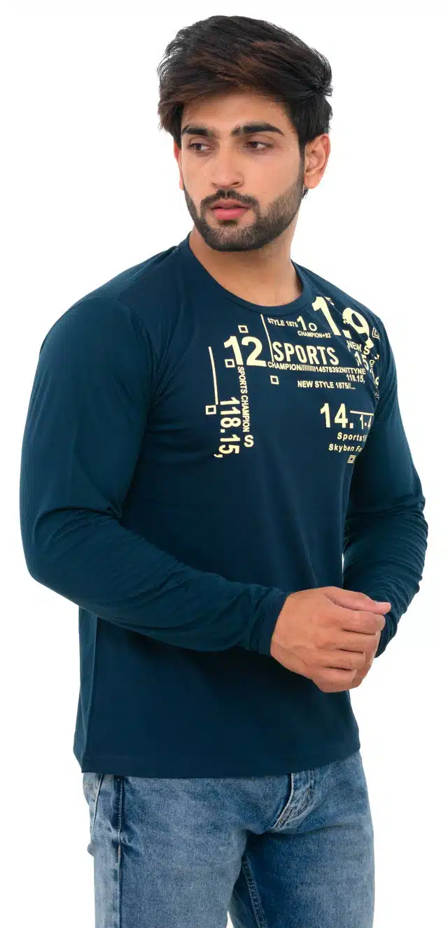 Men's Full Sleeves T-Shirt (Aqua Blue, L)