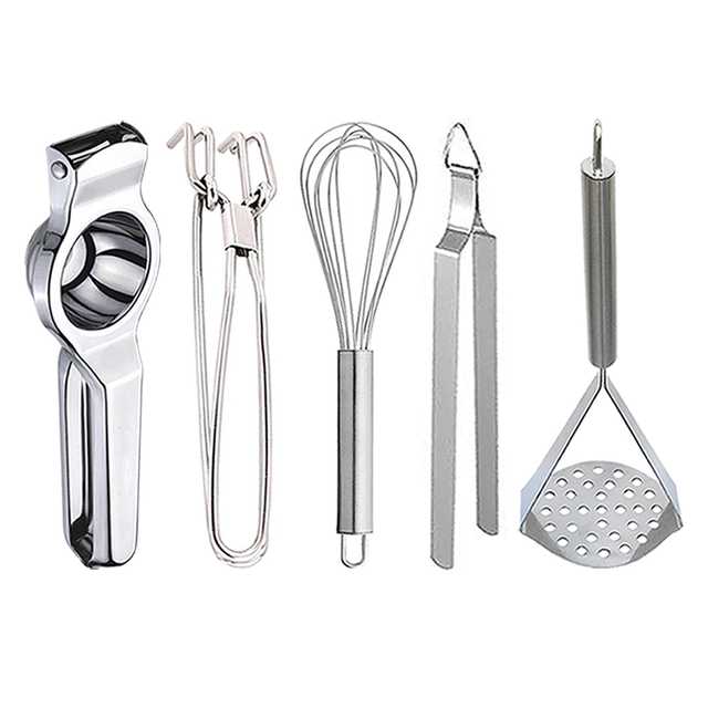 Stainless Steel Lemon Squeezer & Pakkad & Egg Whisk & Roti Chimta & Potato Masher For Kitchen