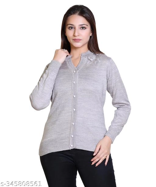 Acrylic Solid Sweater for Women (Grey, M)