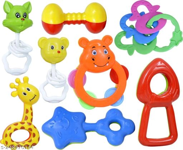 Plastic Rattle Toy for Baby (Multicolor, Pack of 8)