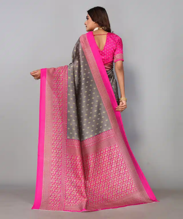 Printed Saree with Unstitched Blouse Piece for Women (Grey, 6 m)
