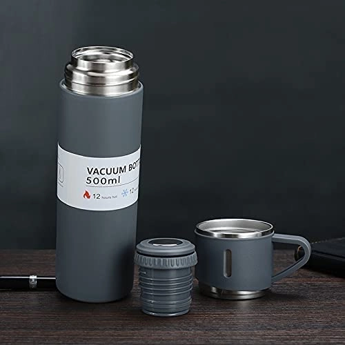 Stainless Steel Vacuum Insulated Flask with Two Cups (Multicolor, 500 ml)