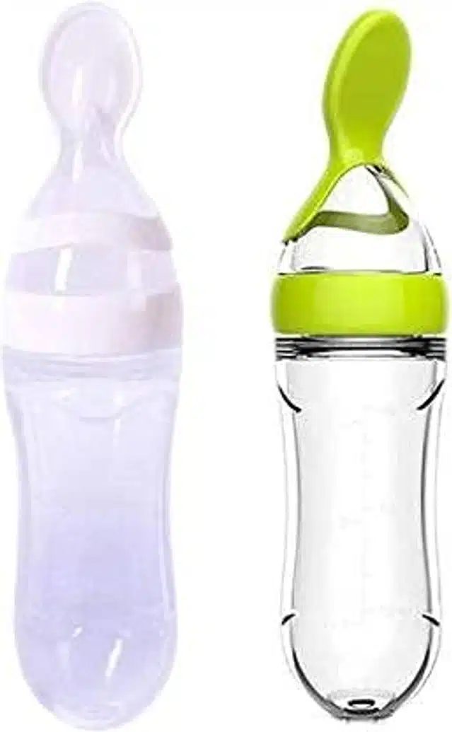Silicone Baby Feeding Bottle (White & Green, Pack of 2)