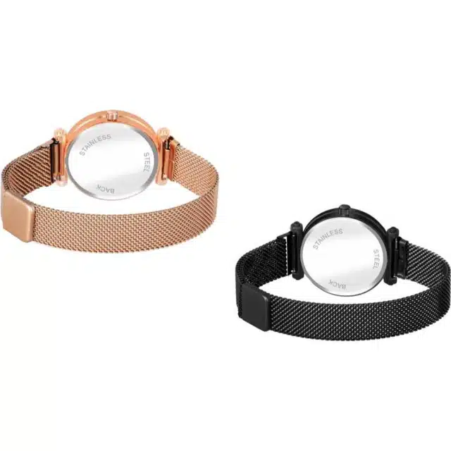 Women's Analog Watches (Black & Rose Gold, Pack of 2)