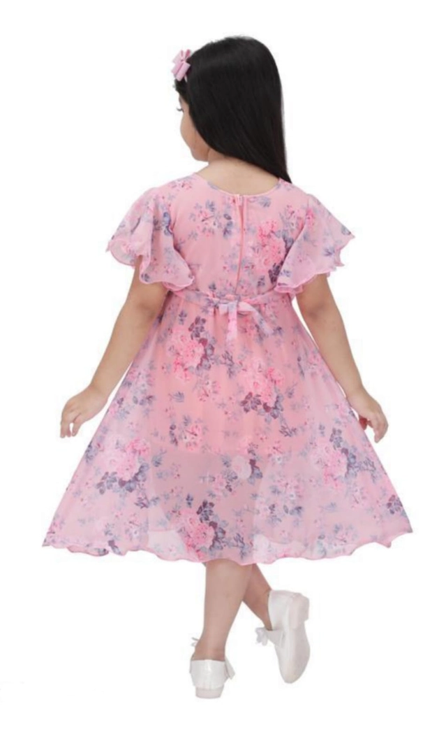 Georgette Printed Frock for Girls (Pink, 3-4 Years)