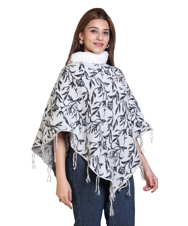 Woolen Self-Design Ponchos for Women (Multicolor, M)