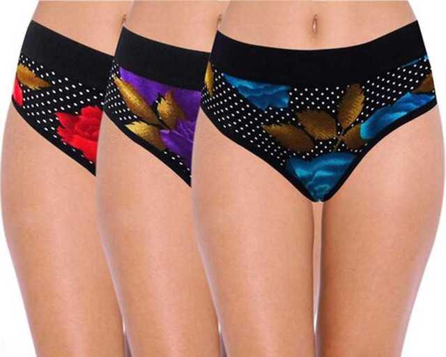 Pibu Women Cotton Silk Hipster Panties Combo (Pack Of 3) (Multicolor, S) (W-45)