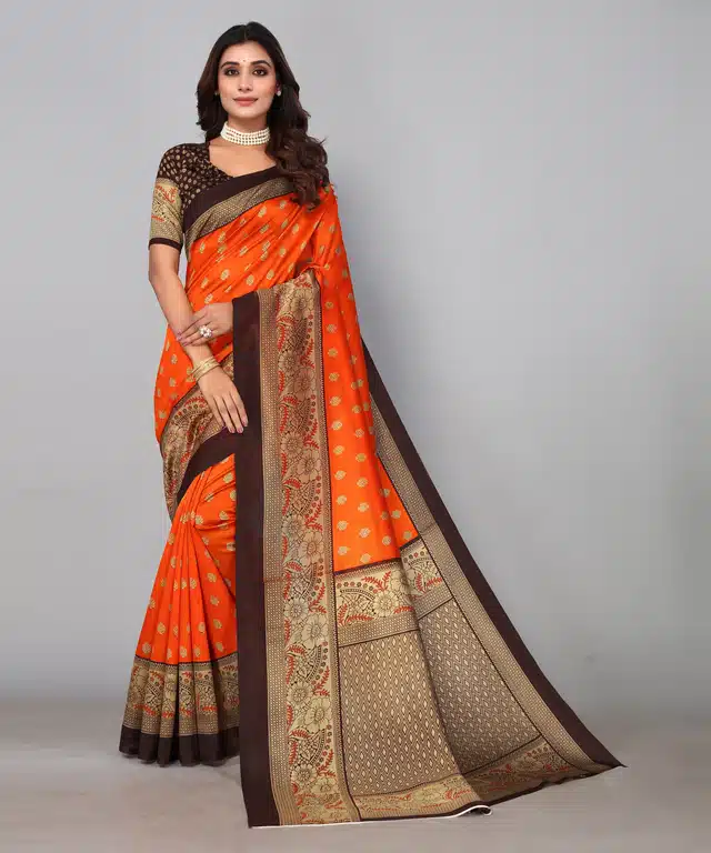 Saree with Unstitched Blouse for Women (Orange)