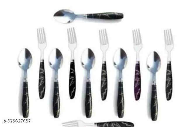 Stainless Steel Spoons (6 Pcs) with 6 Pcs Forks (Multicolor, Set of 2)