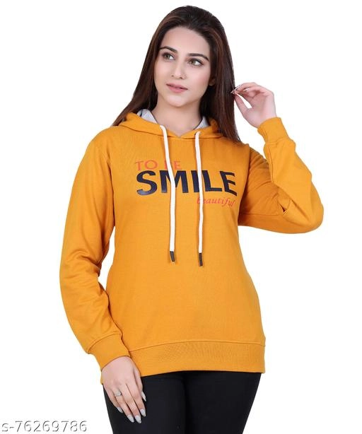 Cotton Blend Printed Hoodie for Women (Yellow, M)