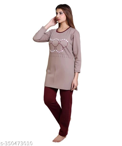 Wool Nightsuit for Women (Grey & Maroon, XXXL)