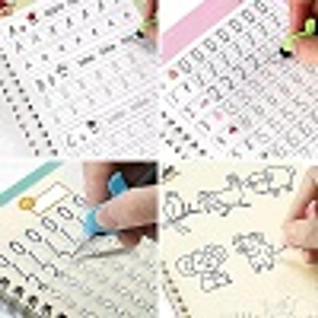 Combo of 4 Pcs Book with Pen, Grip, 10 Pcs Refills & LCD Digital E-Slate for Kids (Multicolor, Set of 5)