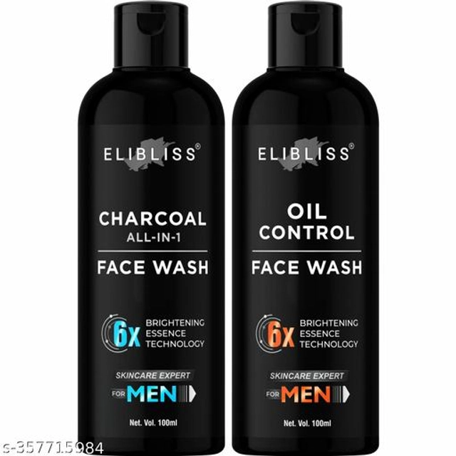 ELIBLISS Charcoal with Oil Control Removal Face Wash for Men (100 ml, Pack of 2)